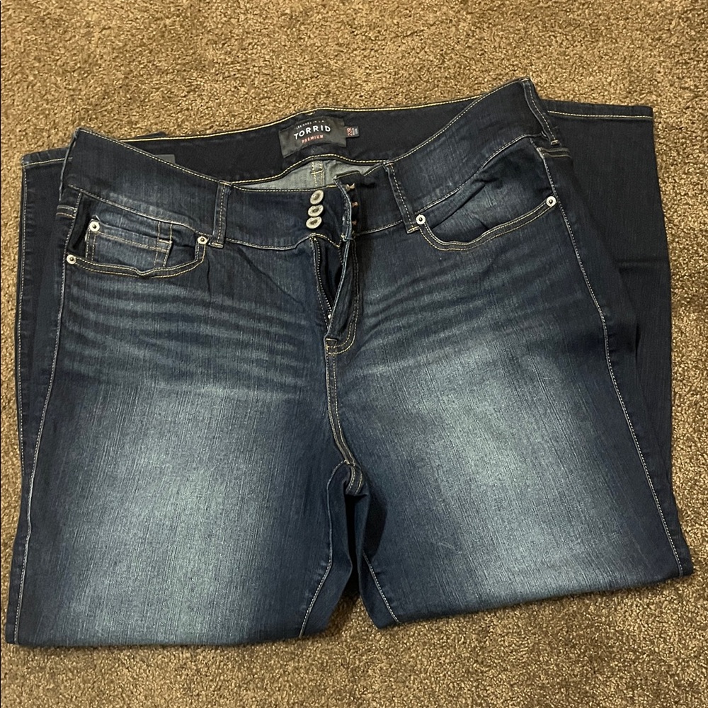 torrid Dark Blue High-Rise Skinny Jeans with Faded Whiskering